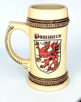 Vintage German Style Ceramic Beer Mug Stein Czech Lion Pommern