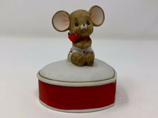 Vintage Lefton Valentine Heart Shaped Box With Valentine Mouse Taiwan