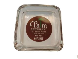 Palm Restaurant Vtg.  Ashtray Glass,  Square Cafe,  Nyc Clear Glass Made In Mexico
