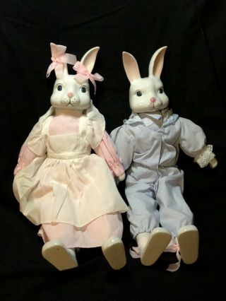 Vintage Porcelian Rabbit Head And Feet 15 " Dressed Doll Stuffed Body