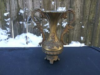 Vintage Footed Floral Brass Vase With Handles Made In Italy.