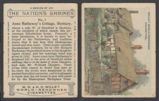 Cigarette Card Part Set W.  D.  & H.  O.  Wills,  The Nations Shrines 1928 (id:et127)