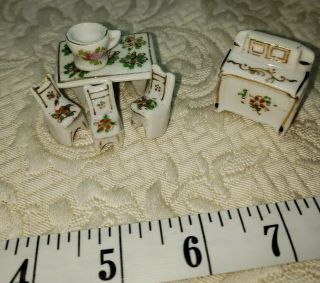 6 Pc Vintage Porcelain Mini Dollhouse Furniture Includes Dining Set & Sideboard