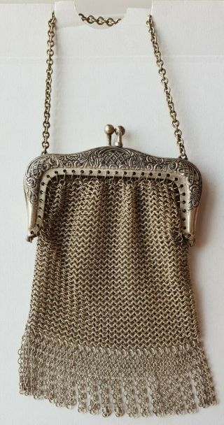 Lovely Antique/ Vintage Small Chain Link Coin Purse / Chatelaine Purse