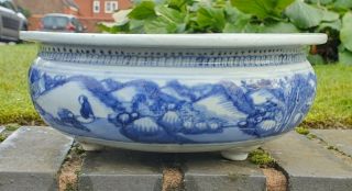 Antique Chinese Large Blue And White Censer - Late Ming Transitional Period