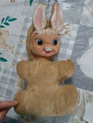 Vintage Stuffed Rubber Face Bunny My Toy Wind Up 1964