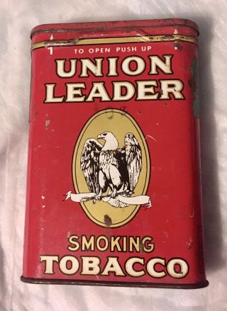 Vintage Union Leader Pocket Smoking Tobacco Tin (empty) 4.  5 " Tall 3 " Length