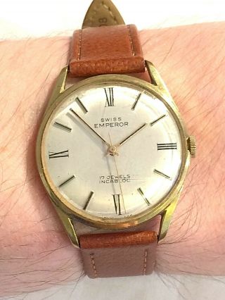 Vintage Gold Plated Swiss Emperor Mens Dress Watch