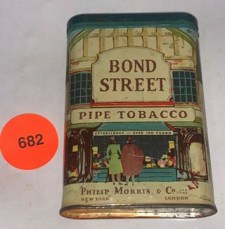 Antique Bond Street Pipe Cigarette Tobacco Tin Litho Vertical Pocket Can