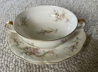 Vintage Theodore Haviland Rosalinde Floral Cream Soup Bowl W/ Saucer