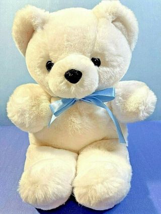 Huggles Teddy Bear By Russ Berrie & Co.  / Plush 14 " / Blue Ribbon / Vintage