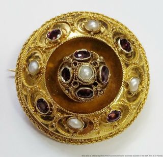 Antique Victorian Pearl Garnet 18k Gold Picture Locket Brooch Pendant