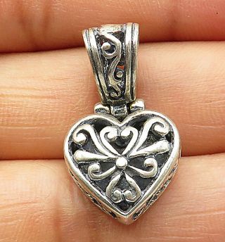 925 Sterling Silver - Vintage Petite Filigree Love Heart Drop Pendant - P6214