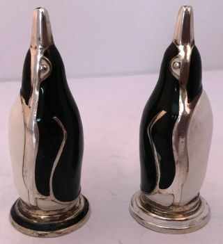 Danish Sterling And Enamel Figural Penguin Salt Pepper Shakers S Christian Fogh