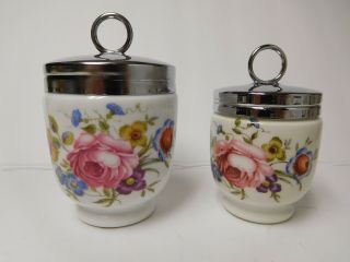 Vintage Pair Royal Worcester Porcelain Egg Coddler Cups England Rose