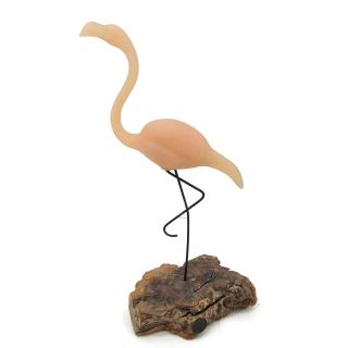 Vintage John Perry Pink Flamingo Sculpture On Wood Signed 14 "