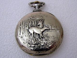 GOOD Doxa Deer Antique 1910 ' s Swiss Unique Art Deco Men Pocket Watch SERVICED 5