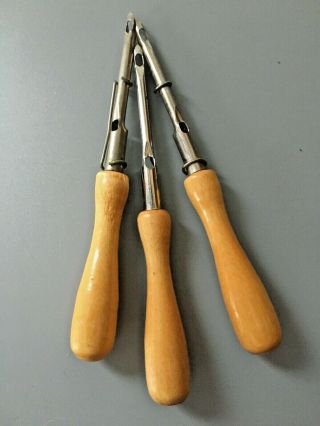 Set 3 Vintage Wood Handle Punch Needle Rug Hook 6 Susan Bates Comfortable Grip