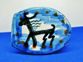 Large Vintage Ma Hadley Studio Art Pottery Reindeer Blue White Tan Brooch Pin