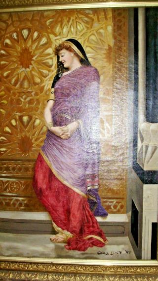 Large Signed 1897 Antique 19thc Victorian Grecian Woman Portrait Oil Painting