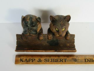 Antique Black Forest Carved Wood Dog & Cat Inkwell & Pen & Stamp Holder 2