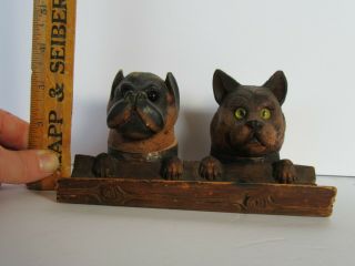Antique Black Forest Carved Wood Dog & Cat Inkwell & Pen & Stamp Holder 3