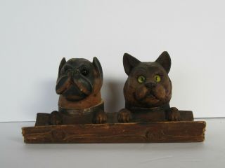 Antique Black Forest Carved Wood Dog & Cat Inkwell & Pen & Stamp Holder 4