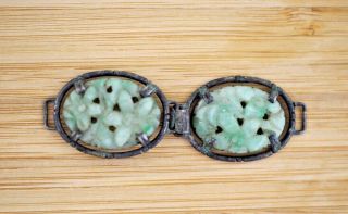 Vintage Antique Chinese Carved Jade & Silver Export Partial Bracelet Links