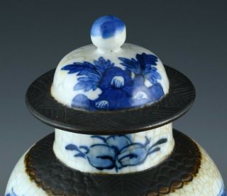 LARGE 19THC CHINESE BLUE WHITE & GUAN CRACKLE GLAZE LIDDED MEIPING VASE 4