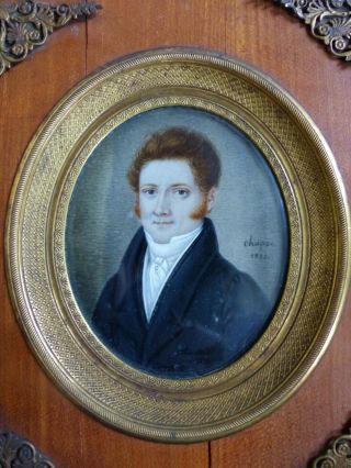 Fine Antique Early 19th Cent.  Gentleman Miniature Portrait Signed & Dated 1825