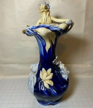 Antique Early Royal Dux Bohemia Art Nouveau Porcelain Woman Figural Vase 18 