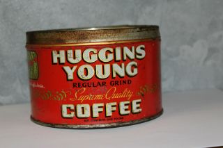 Rare Vintage Huggins Young Coffee 1 Lb Keywind Tin Can Store Los Angeles Calif