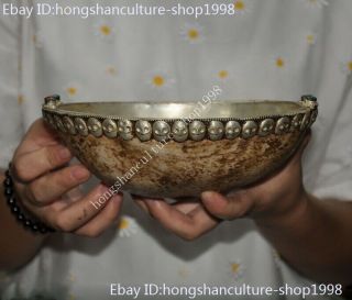 Old Tibetan buddhism Tibet silver inlay Skull head Skull Bowl Kapala Skull Cup 5