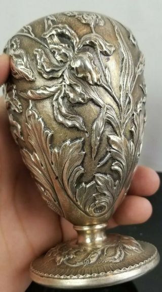 Antique Baltimore Silver Hand Chased Repousse Aesthetic Art Nouveau Silver Vase