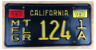 California 1969 - 1973 Trailer Manufacturer License Plate Mfg Tlr 124 1/a