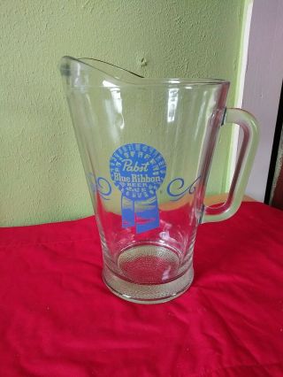 Vintage " Pabst Blue Ribbon Glass 16 Oz.  Beer Pitcher "
