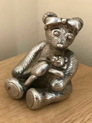 Silver Vintage Novelty Miniature Teddy Bear Ornament By Charles Clement Pilling