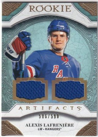 20 - 21 Upper Deck Artifacts Rookie Rc Gold Dual Jersey Alexis Lafreniere /599