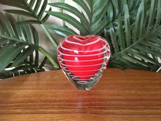 Vintage Murano Glass Red White Swirl Heart Bud Vase