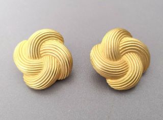 Vintage 80s Brushed Gold Tone Twist Clip Earrings Power Dressing Costume Jewelry