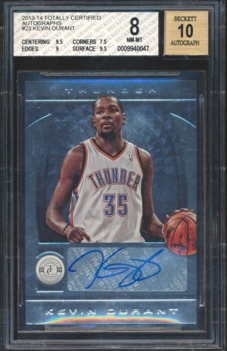 2013 - 14 Panini Totally Certified 23 Kevin Durant Auto Autograph Bgs 8/10