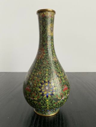 18th Century Chinese Cloisonne Bottle Vase 16.  5 Cm Green Ground Scholars Vase