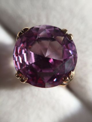 Antique Large Synthetic Alexandrite Color Change Sapphire Ring 14k Yellow Gold 4