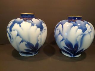 Pair Antique Fukagawa Seiji Arita Vases 6 " Tall - 1900 - 1920 Mark