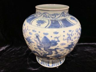 Antique Chinese Blue & White Porcelain Hand Painted Vase Dragons Qing 18thc 9”
