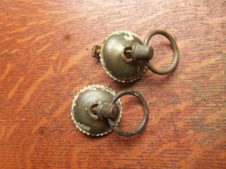 Two Antique Vintage Round Brass Drawer Pulls With Rings