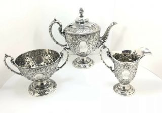 Antique Victorian 3 Piece Silver Plate Tea Set By Briddon Brothers Of Sheffield
