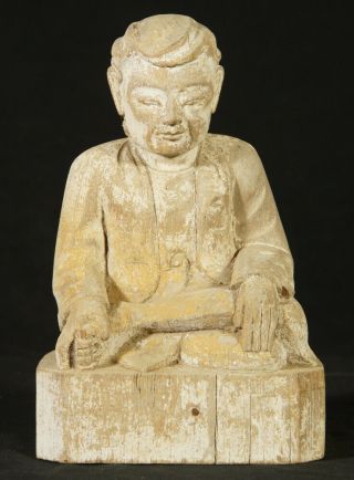 Antique Wooden Monk Statue From Burma,  19th Century