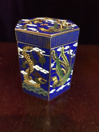 Vintage Cloisonne Enamel Chinese Hexagonal Dragon Box