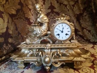 C19th French Japy Freres Ormolu Figure Mantle Clock (44 L X 32 H Cm)